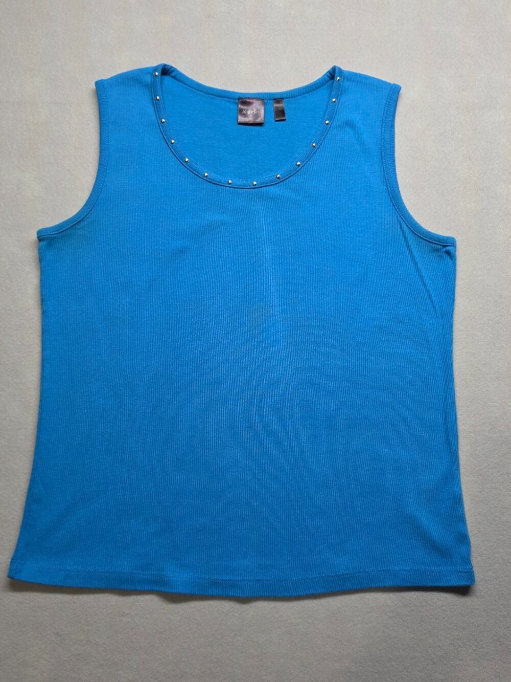 Rafaella Studded Scoop Neck Ribbed Knit Tank Top Turquoise Blue XL / 1X
